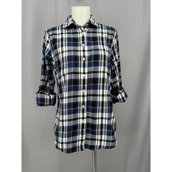 Lauren Ralph Lauren Shirt Womens Medium Petite Blue Plaid Flannel Button Camping - Picture 2 of 16